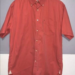 Tommy Hilfiger Shirt Men’s Size Large Red Button Up Short Sleeve Vintage Look